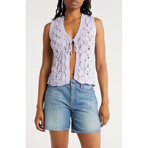 Cotton Emporium Lavender Knit Vest Tie Front Size Medium Cottagecore‎